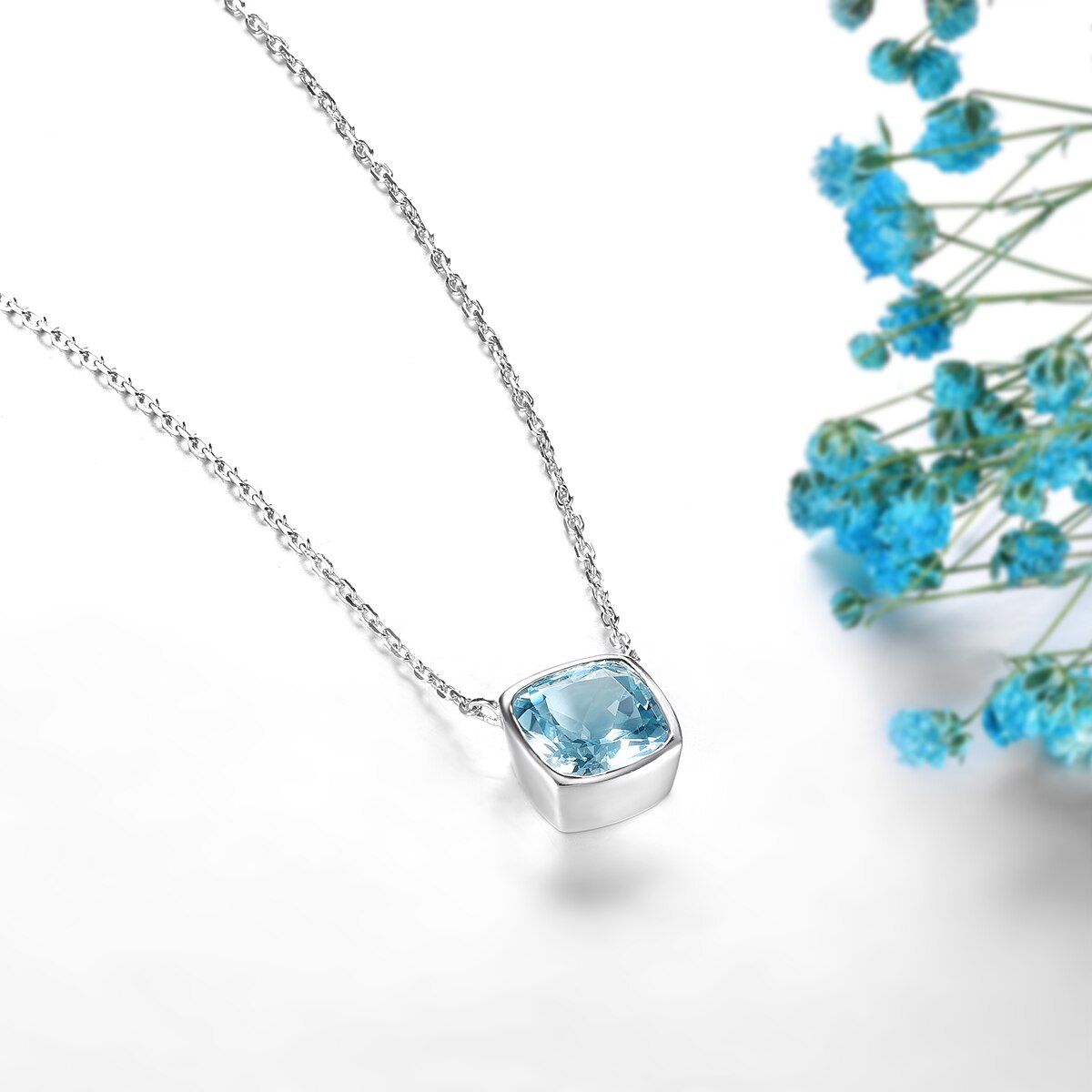 Natur Himmel Blau Topas Sterling Silber Halskette Frauen exquisit Schmuck 2,7 Karat Echtem Topas Edelstein Romantische Stile