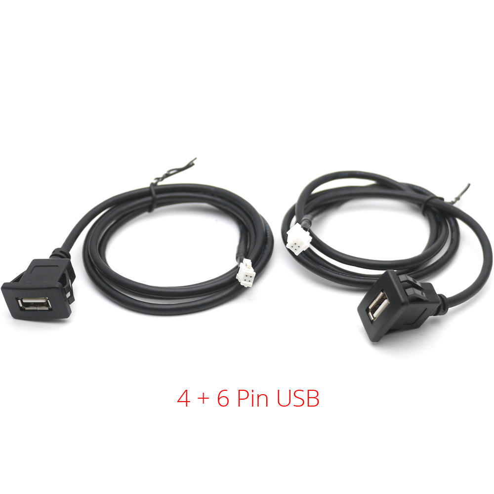 Adaptateur USB femelle pour autoradio, panneau de montage sur tableau de bord, câble d'extension pour Android, lecteur de limitation, interface, 4 broches, 6 broches: Argent