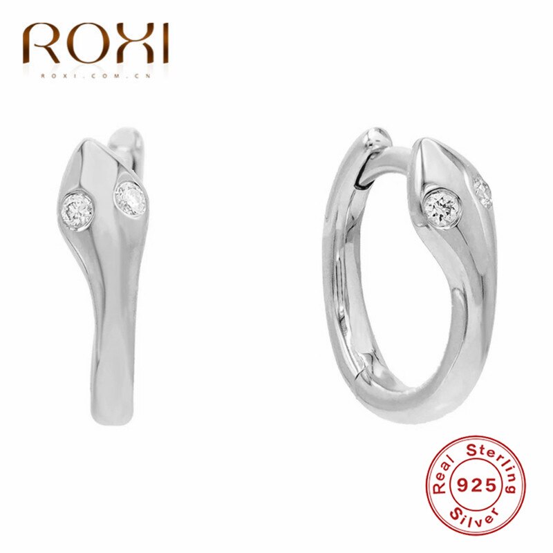 ROXI 925 Sterling Silver Snake Small Circle Hoop Earrings For Women Cubic Zircon Stone Earrings Animal Jewelry Punk Party