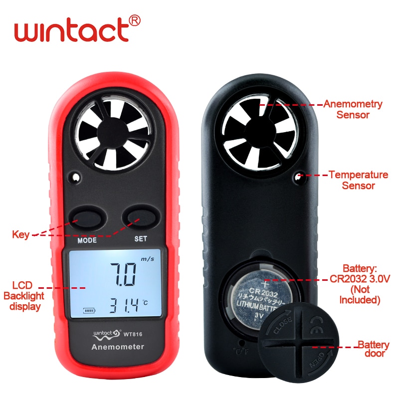 Mini Digital handheld Wind speed meter scale Anemometer Thermometer WT816 WINTACT