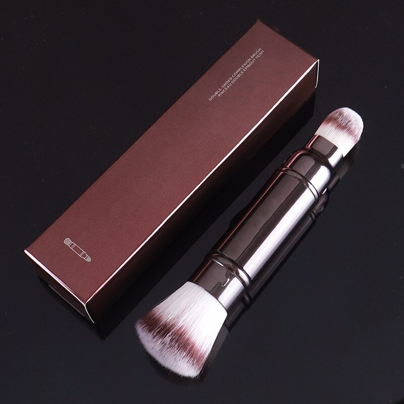 Dobbelt hoved ansigt makeup børster pudder børste foundation børste makeup makeup metal håndtag bærbart kosmetisk værktøj