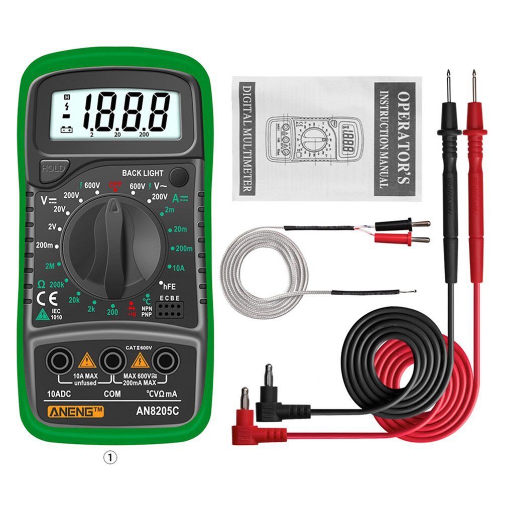 ANENG AN8205C Digital Multimeter AC/DC Ammeter Volt Ohm Test Meter Profession Multimetro With Thermocouple LCD Backlight Display: Green