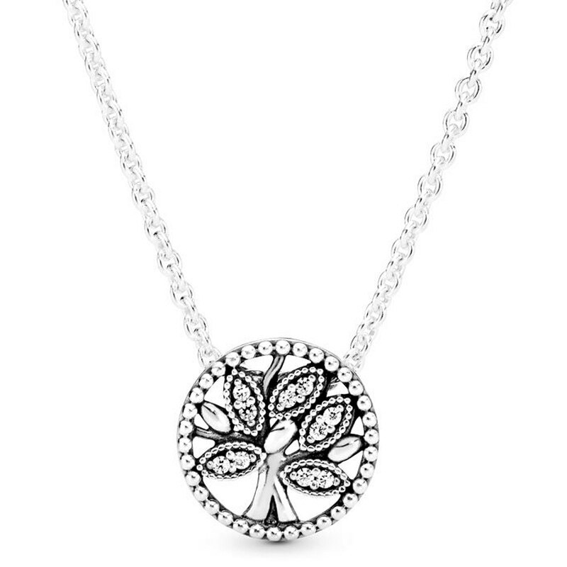 100% 925 Sterling Silver Tree Of Life Classic Elegance Allure & Hearts Of Collier Necklace Fit Charm Trendy DIY Jewelry: 15