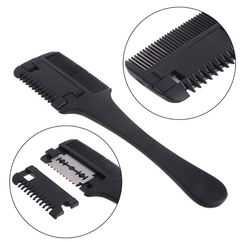 Hair Razor Comb Black Handle Cutting Thinning Home DIY Trimmer Inside Blades K1MA
