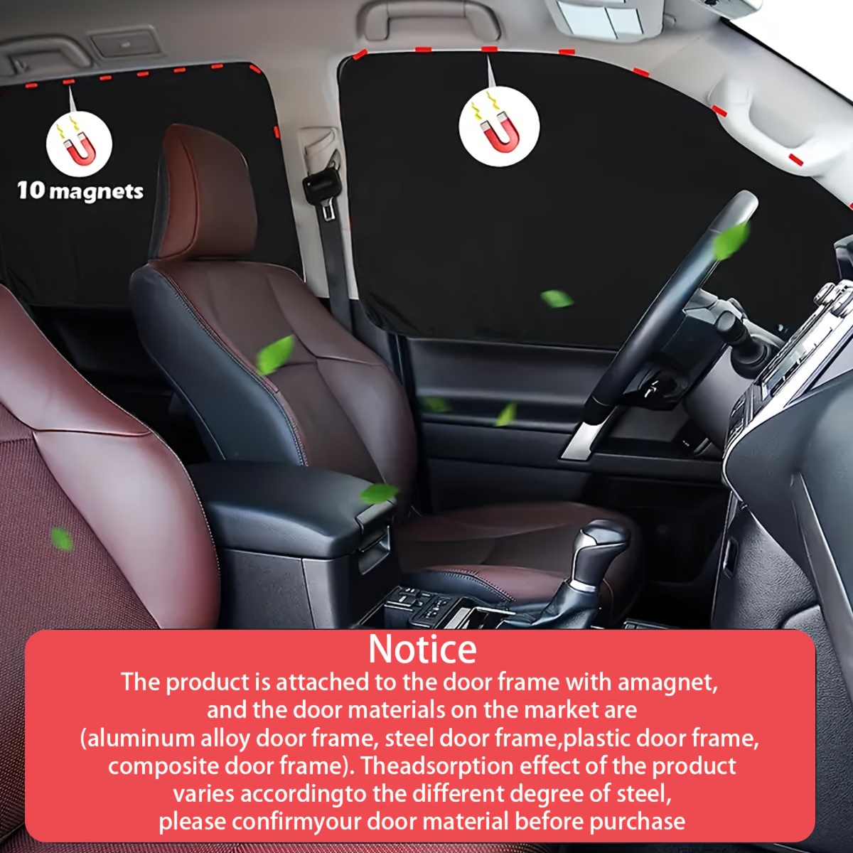 "Heat-Insulating" 4-Piece Magnetic Car Window Sunshade Set - Black Shading & Privacy Curtains For Side Windows