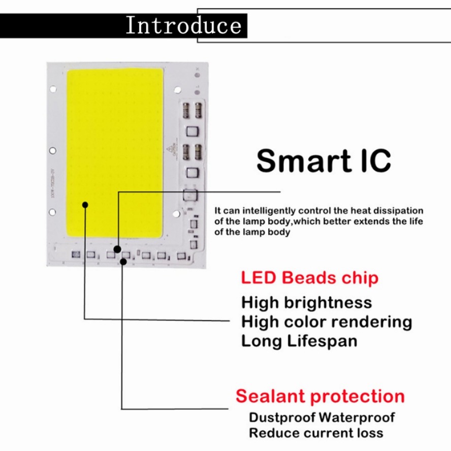 Chip LED COB de 220V, 200W, 100W, 150W, 200-240V, IC inteligente, sin necesidad de controlador, lámpara LED para foco de luz de inundación, fuente de iluminación DIY