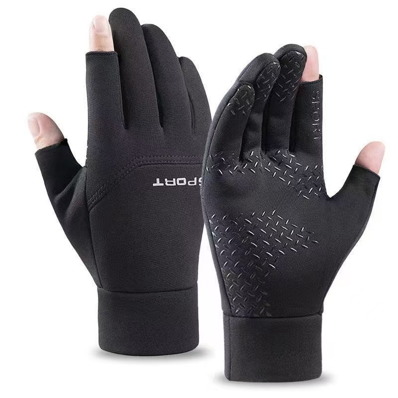 Gants de pêche imperméables d'hiver, 2 doigts, coupe-vent, pour femmes et hommes, Protection chaude en velours, gants de pêche au poisson: XL / green