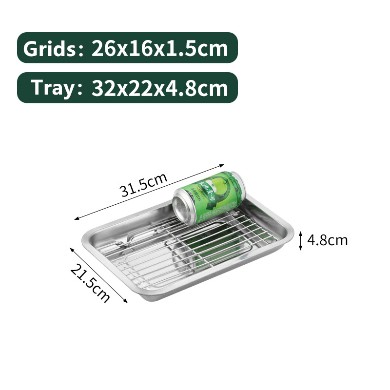 Placas de almacenamiento rectangulares, utensilios para hornear de acero inoxidable con rejilla de refrigeración, bandeja para hornear para horno de cocina, bandeja con filtro de aceite, bandejas para servicio de alimentos: Azul