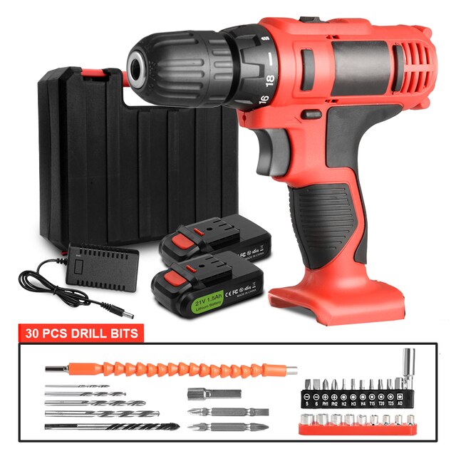 CONENTOOL-destornillador eléctrico inalámbrico de 21V, taladro recargable de impacto LED de 2 velocidades, herramientas eléctricas, paquete de batería de 1.5Ah: red
