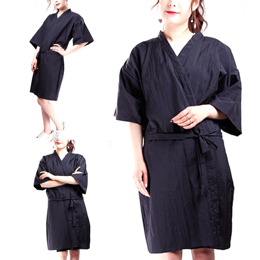 Salon Client Gown Robes Cape Hair Salon Hair Cutting Smock for Clients Kimono Style (Black)