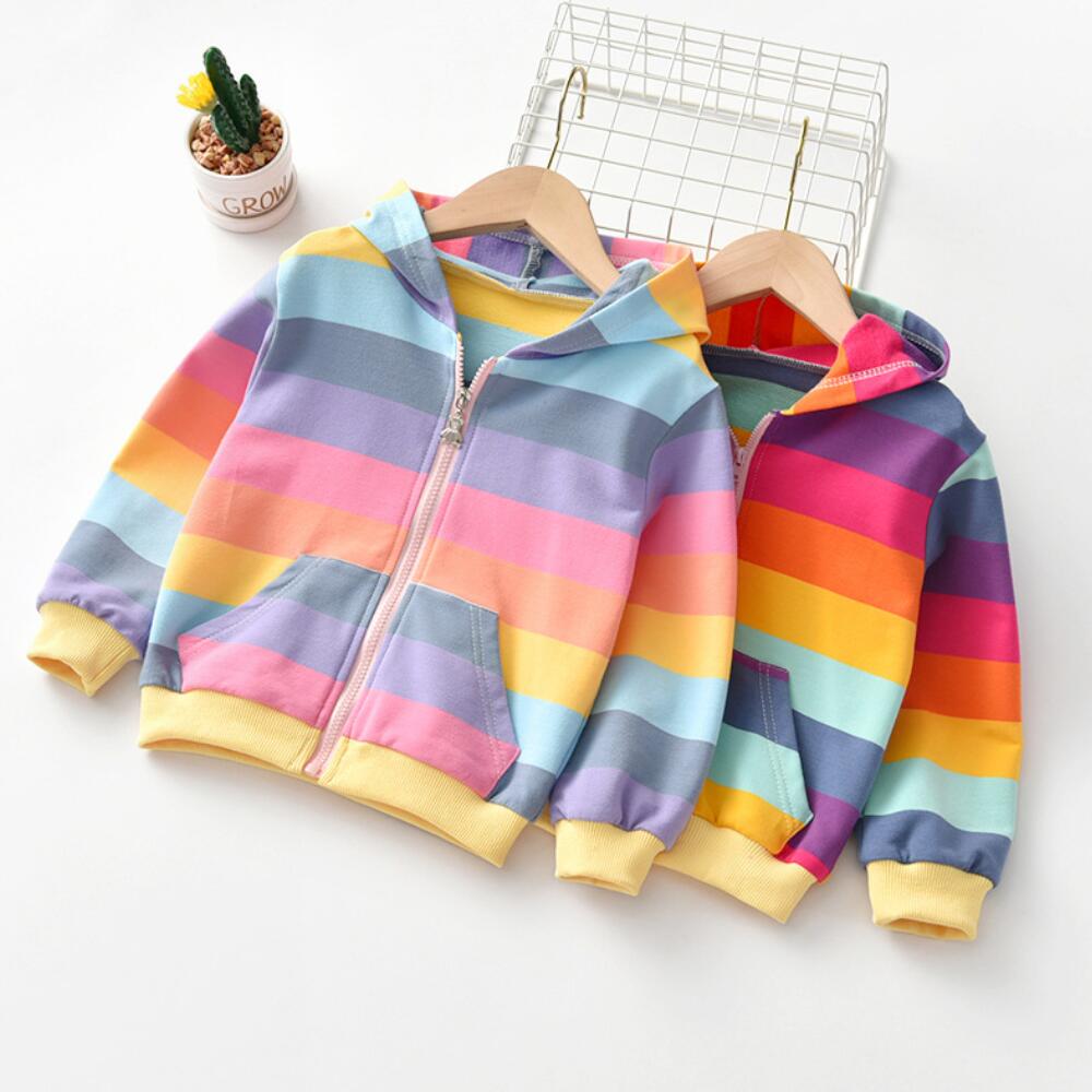 Pige sweatshirt regnbue cardigan jakke afslappet hættefrakke til pige børn tøj sydkorea baby børn småbørn jakker