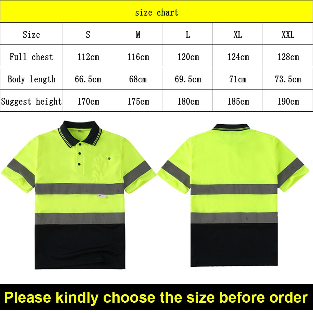 Camiseta de seguridad de alta visibilidad, camisa de manga corta para hombre con cuello de costilla, tira reflectante de 3M, Amarillo Neón Navy ANSI/ISEA EN20471