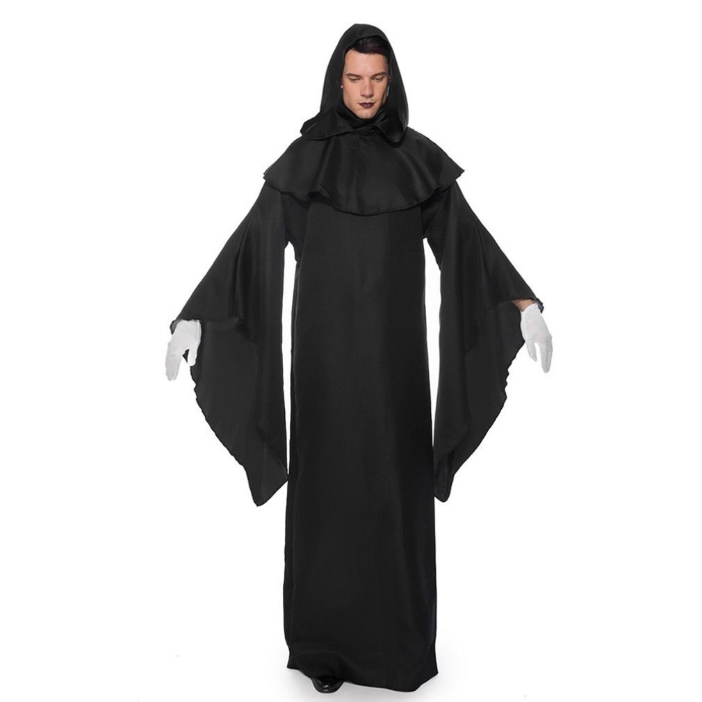 Halloween Evil Kostuum Dark Evil Vampire Zwart Eenvoudige Robe Kostuum Stadium Gothic Cosplay Middeleeuwse Demon Cape Voor Volwassen