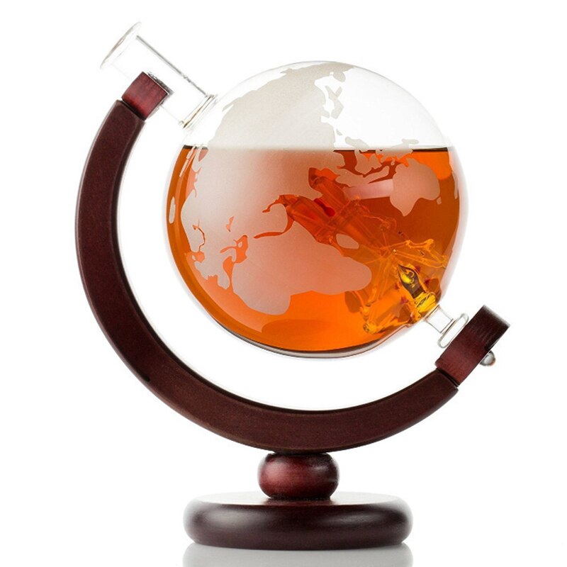 Whiskey Decanter Set Vodka Globe Decanter For Liquor Bourbon Vodka Globe Decanter With Finished Wood Stand