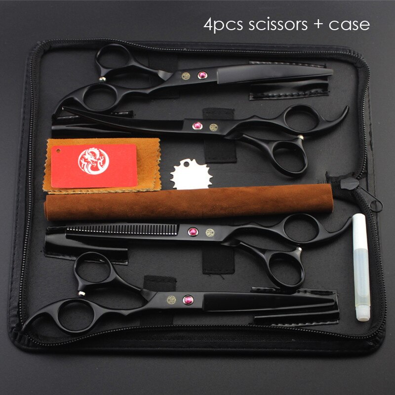 7inch Pet Dog Grooming Scissors Straight Thinning Curved Shears Pet Haircut Tools: whole set