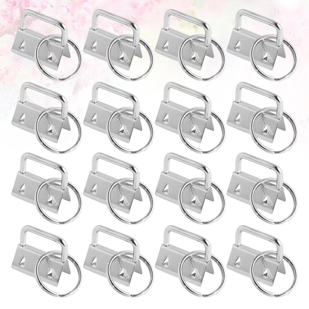 50Pcs Diy Stof Sleutelhanger Fob Polsbandje Met Key Ring Voor Lanyard Bagage Riem Accessoires (25Mm, zilver)
