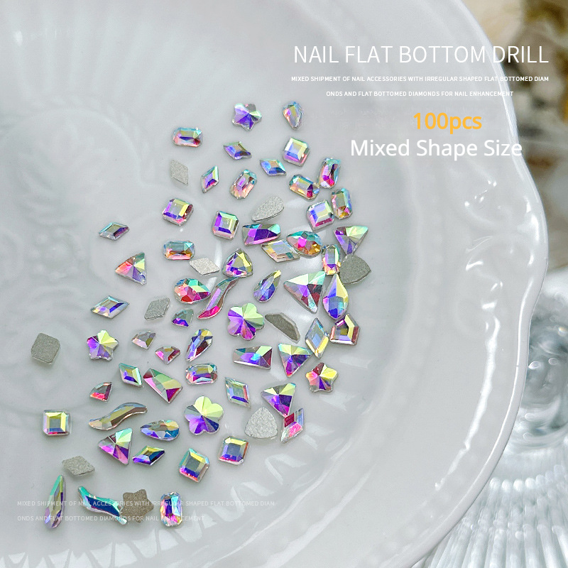 100 Uds Mini forma de cristal diamante decoraciones de uñas fondo plano diamantes de imitación Color mezclado piedras preciosas de vidrio accesorio de manicura DIY: Verde militar