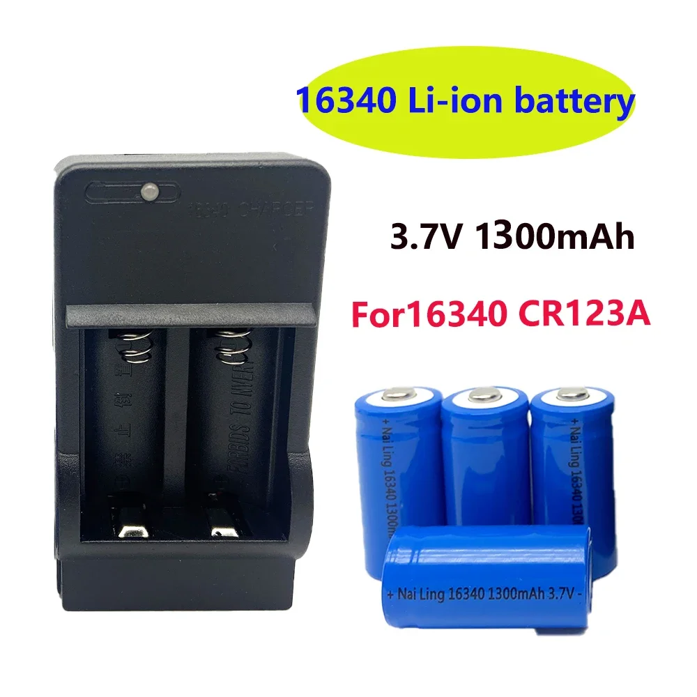 1300 mAh wiederaufladbare 3,7 V Li-Ion 16340 Batterien CR123A Batterie für LED-Taschenlampe Reise-Ladegerät 16340 CR123A Batterie