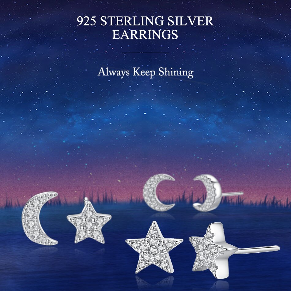 BELAWANG-pendientes de luna y estrella para mujer, de Plata de Ley 925, joyería Original de Navidad, , joyería