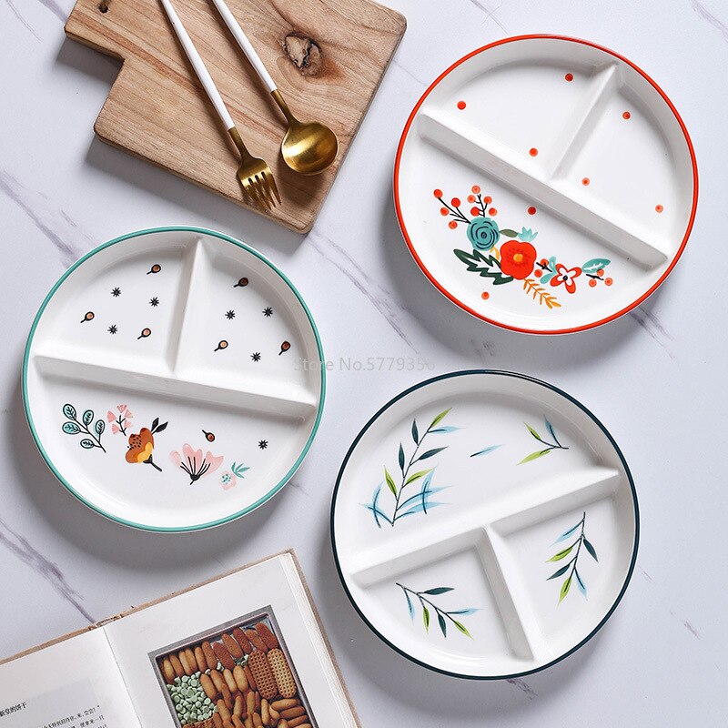 Ceramic Tableware Set Compartment Tray Children's Food Dispatch Disk Breakfast Plate Household Dinner Plates Separated Plate Set
