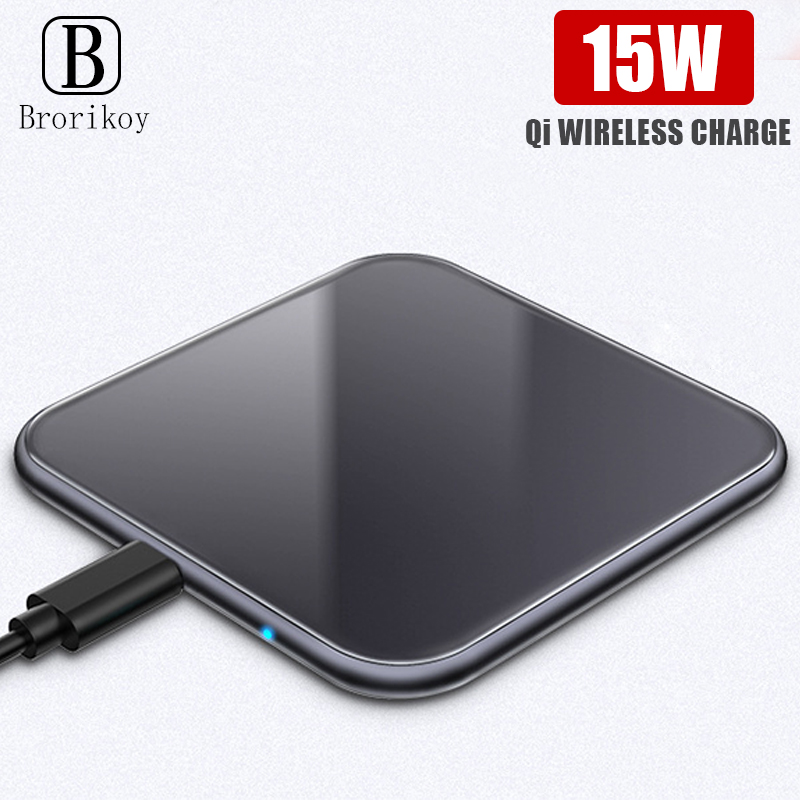 Carregador rápido sem fio ultrafino, quadrado, de metal, 15w para iphone x, samsung note 10, huawei mate 20 pro almofada de carregamento sem fio rápido qi