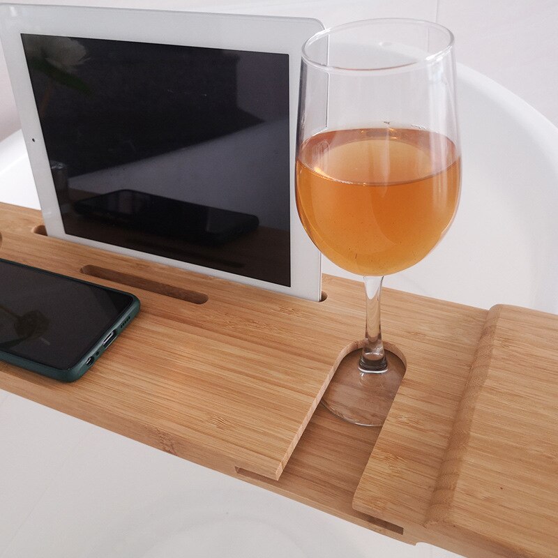 Bamboo Spa Bathtub Book Wine Holder Non Slip Bottom Sides Bathroom Accessories Multipurpose Bathtub Rack Stand Holder Tool