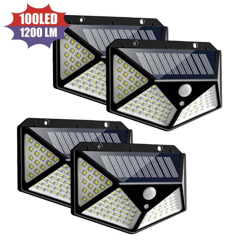 100 led solenergilampa utomhus led solcellslampa rörelsesensor solcellslampor solljus utomhus solenergi trädgårdslampa bakgårdslampa: 4 st