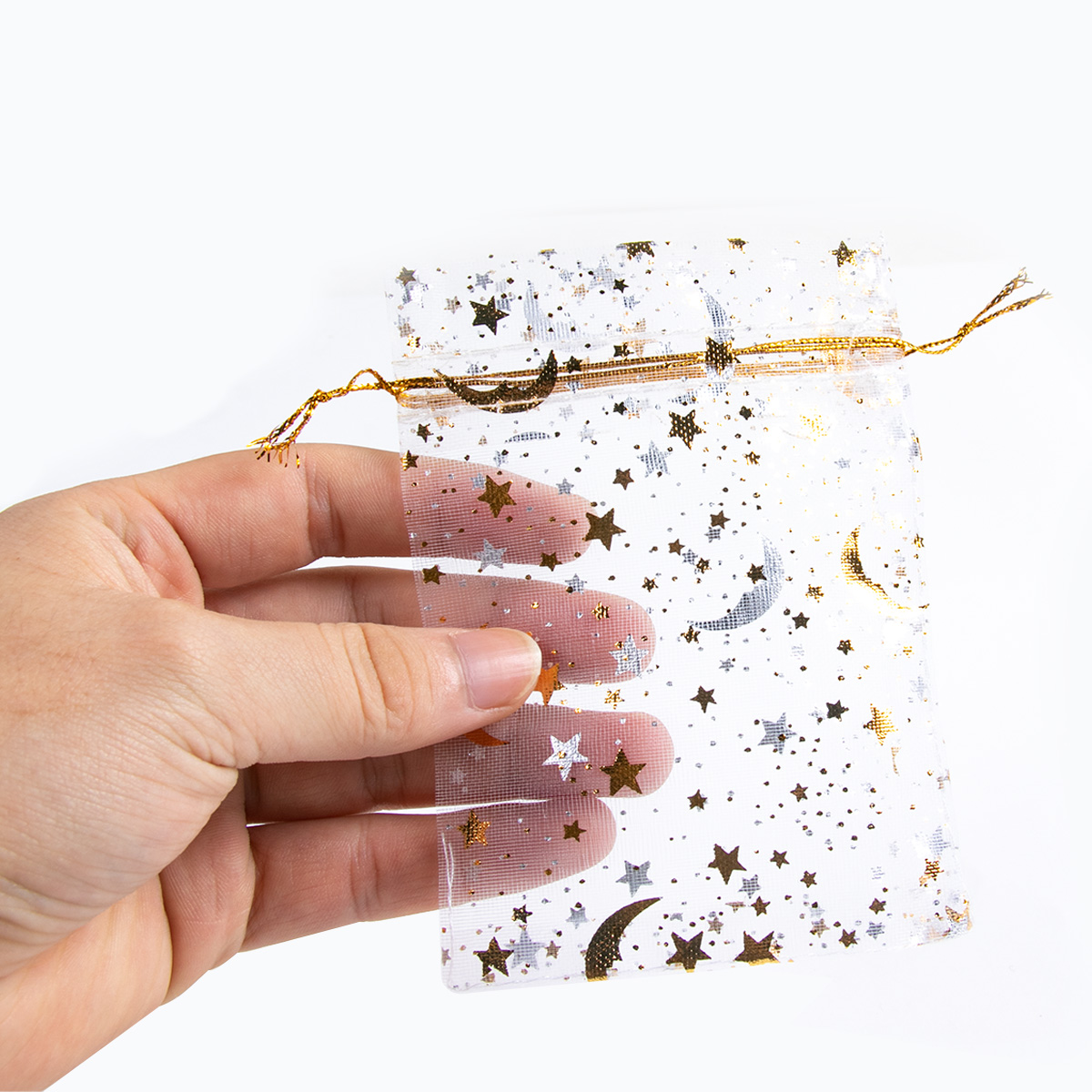 50pcs Star Moon Drawstring Organza Sack Bags Eid Mubarak Wedding Party decoration Candy Packing Bag Jewelry Pouch