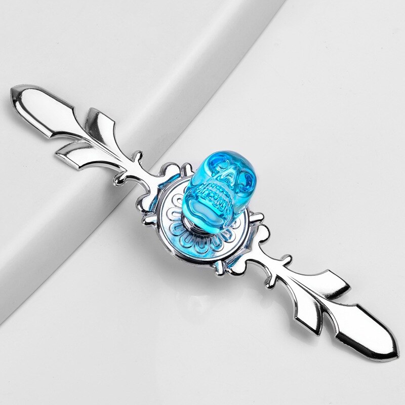 Furniture Handle Simple European Style Crystal Skull cupboard handles Wardrobe door knobs Hardware handles for furniture: Blue Silver 120mm