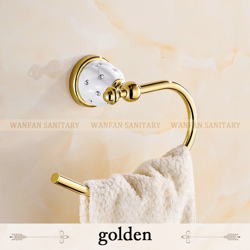 Towel Rings Solid Brass Gold Towel Holder, Bath Shelf Towel Rack Hangers Luxury Bathroom Accessories Wall Mounted Towel holder: Golden