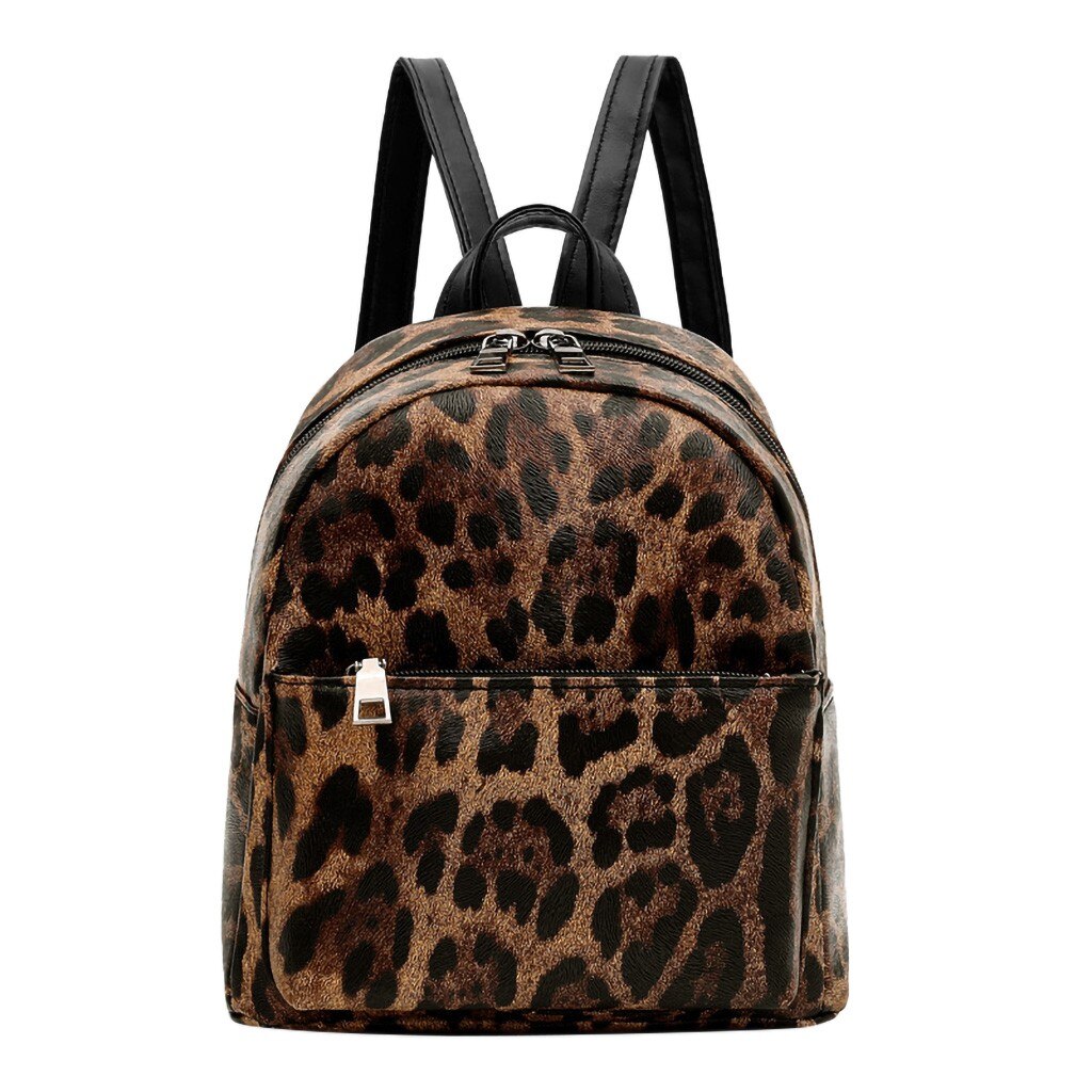 Backpack Women Pu Leather Female Backpacks Teenager Leopard Students Shoulder Backpack Bag Mochilas Mujer#35: Brown