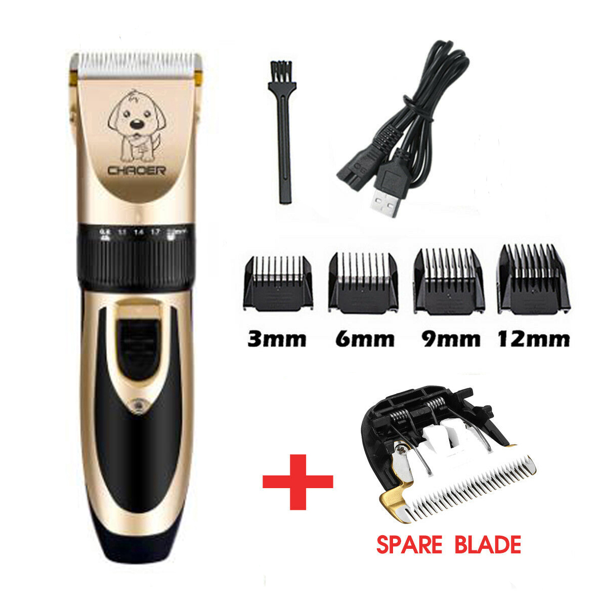 Pet Dog Hair Trimmer Animal Grooming Clippers Electrical Dog Hair Cutter Cat Hair Remover USB Rechargeable Pet Haircut Machine: C with Spare Blade