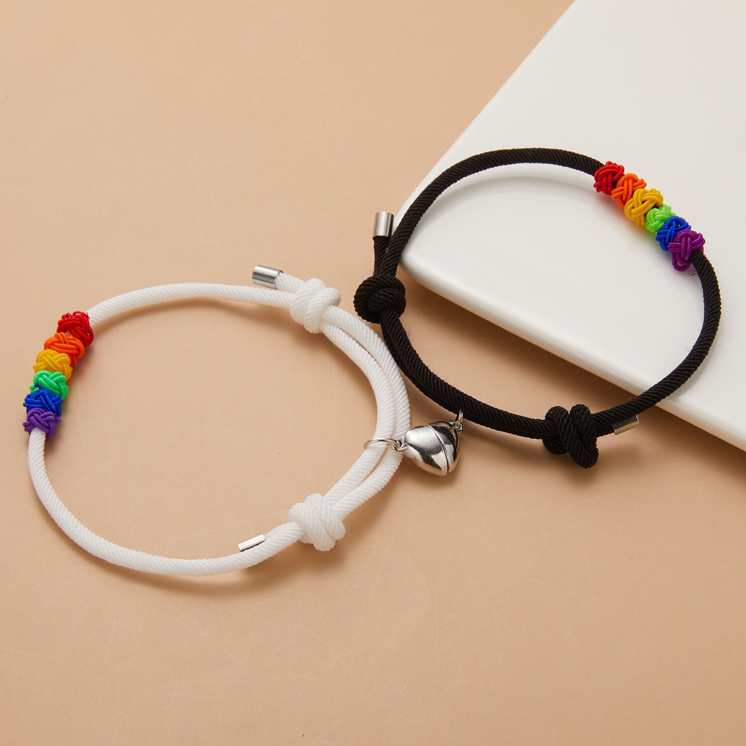 Pulsera magnética para pareja, brazalete de cuerda con nudo arcoíris LGBT, joyería para tarjetas de deseos, 2 unids/set por juego: 4
