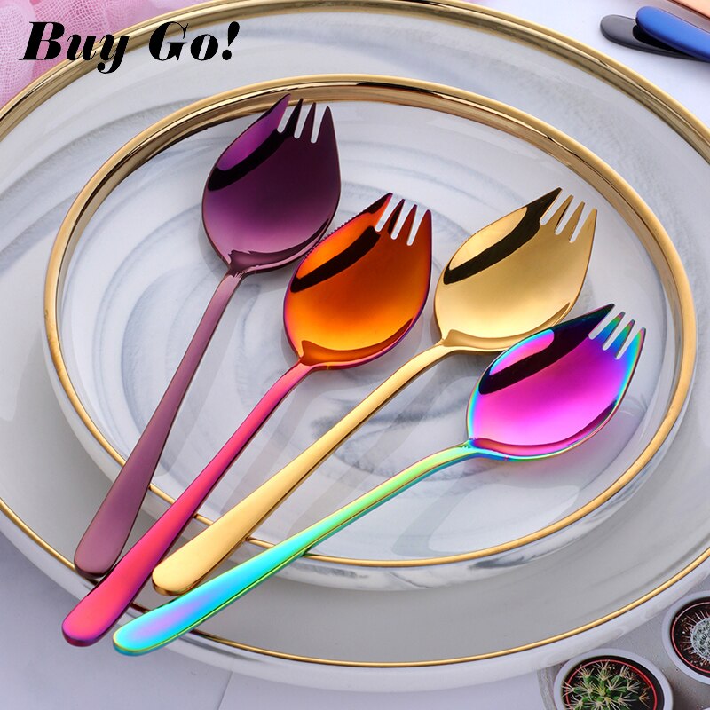 1PCS 3 EM Sporks 1 Design Criativo Ferramentas de Cozinha Utensílios de mesa de Aço Inoxidável Garfo de Sobremesa Colher Utensílios de Frutas Salada de Macarrão