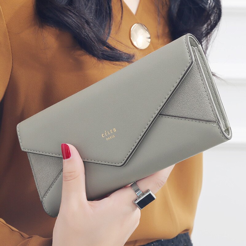 Cartera tipo sobre mate con Clip para billetes grandes para mujer,: gray