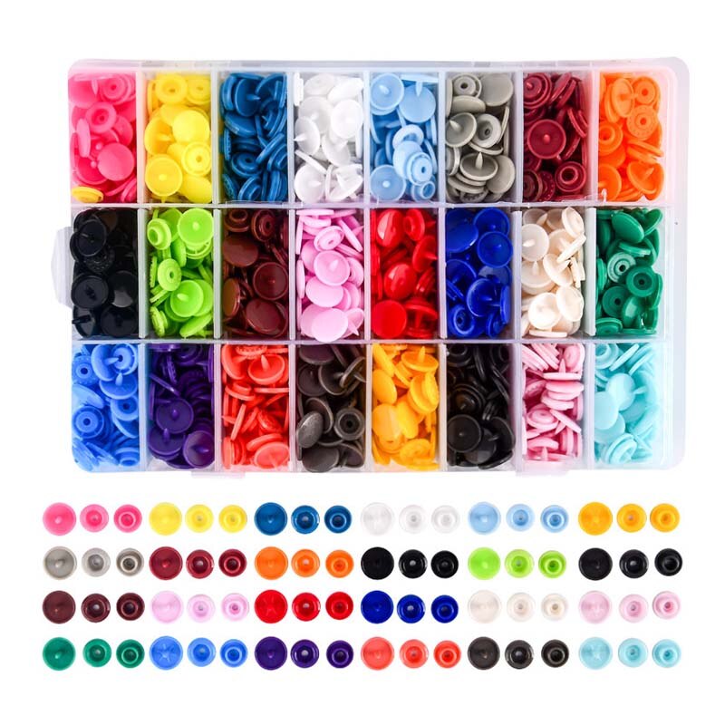 24 Colors Plastic Press Stud Buttons Fastener DIY Baby Clothing Resin Snap Button Craft Bags Parts Accessories