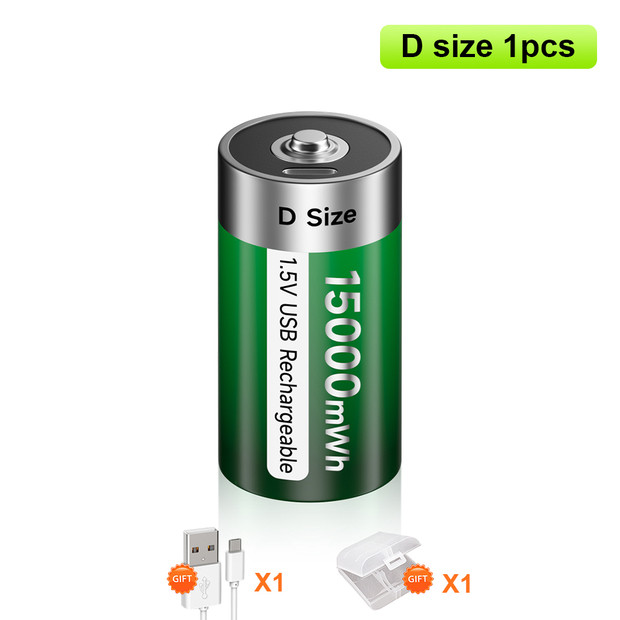 Batterie Rechargeable USB 1.5V LR20, R20, 15000mWh, taille D, avec câble de Type C, pour appareils à gaz, cuisinière liquéfiée, Li-ion: BLANC