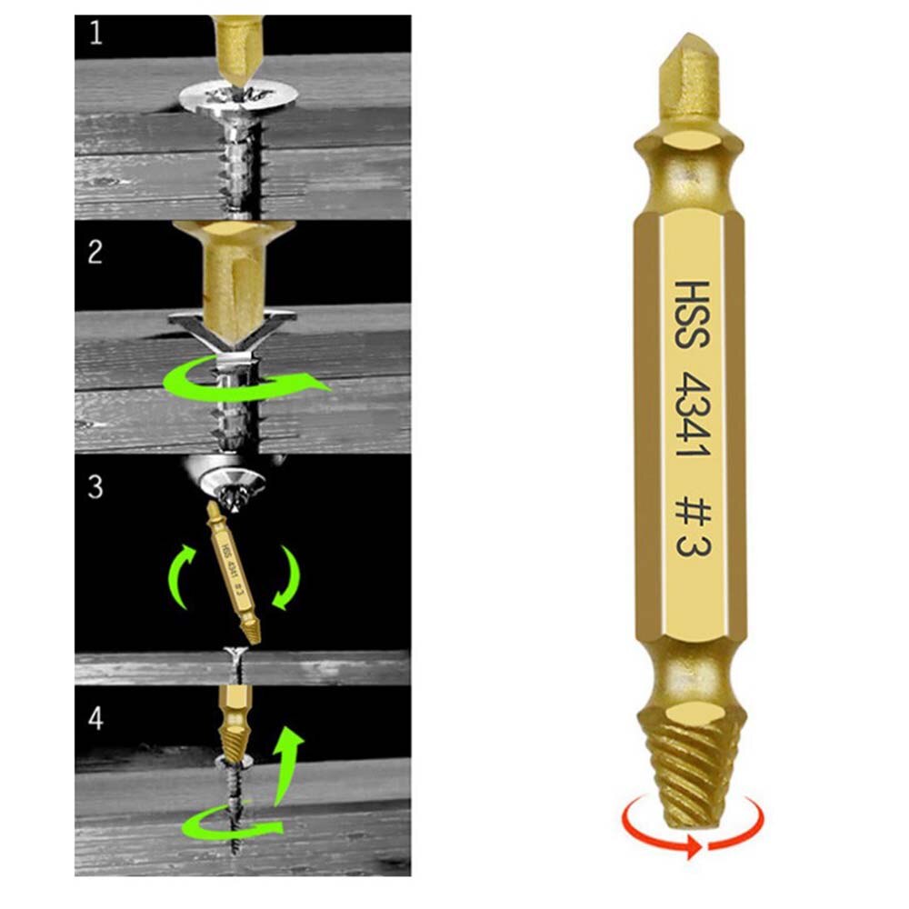 6PCS Double-head Damaged Screw Extractor Drill Bits Kit Removing Stripped Broken Rusted Unscrew High Strength Demolition Tool