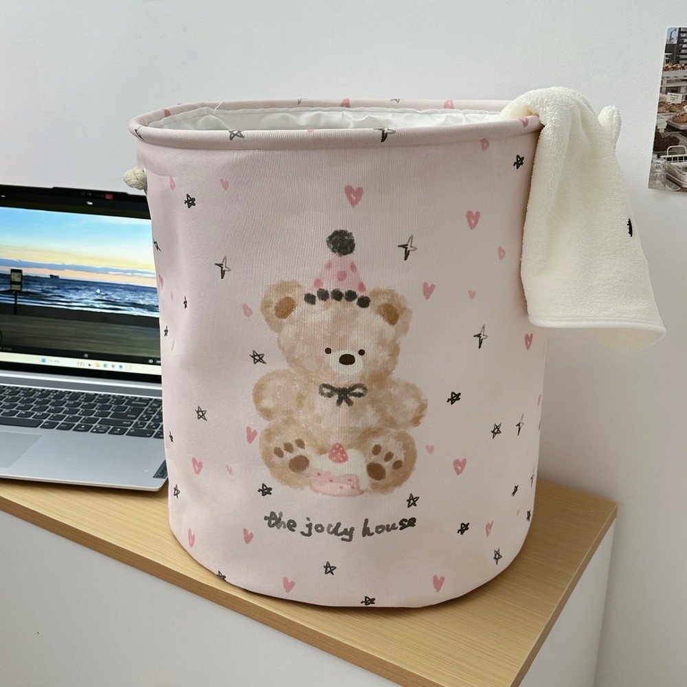 Mignon avec poignées panier à linge grande capacité dessin animé ours lapin jouets panier de rangement pliable rond panier à vêtements chambre: violet