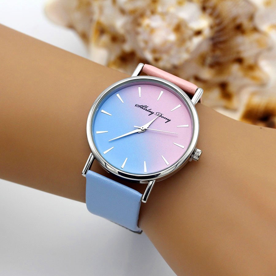 Dam casual gradient rampklocka 2 färg klockarmband lyx kvinnor klockor kvinnlig kvarts armbandsur feminino zegarek damski