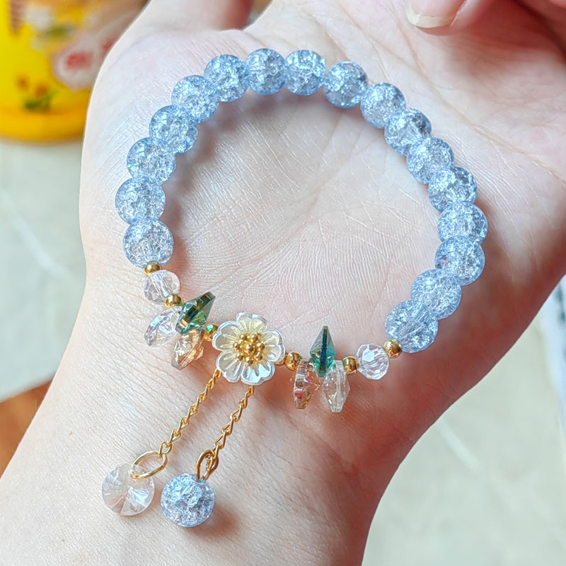 Nueva pulsera coreana de margaritas y flores para mujer, pulseras de cuerda elástica con cuentas de cristal coloridas, de joyería para y boda para niña