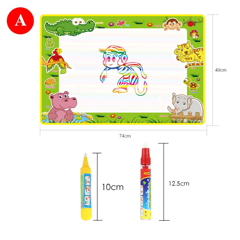 Alfombra de dibujo al agua de 74x49cm con bolígrafo mágico, tablero para garabatos, alfombra para pintar, juguetes educativos para niños: A mat with 2 pen