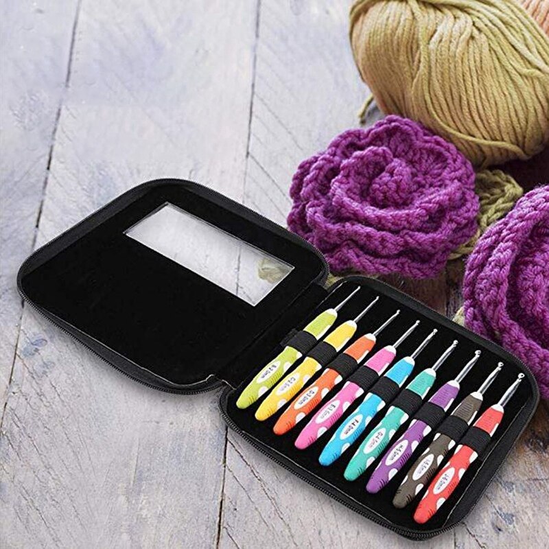 Ensemble de crochets de Crochet 9 pièces | Outils de tricot, aiguilles lisses, kit d'outils de Crochet ergonomique, outils de couture pour le bricolage, fil