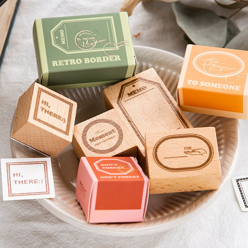 Moment Serie Retro Label Backgound Decoratie Stamp Set Diy Houten Stempels Voor Scrapbooking Standaard Stempel