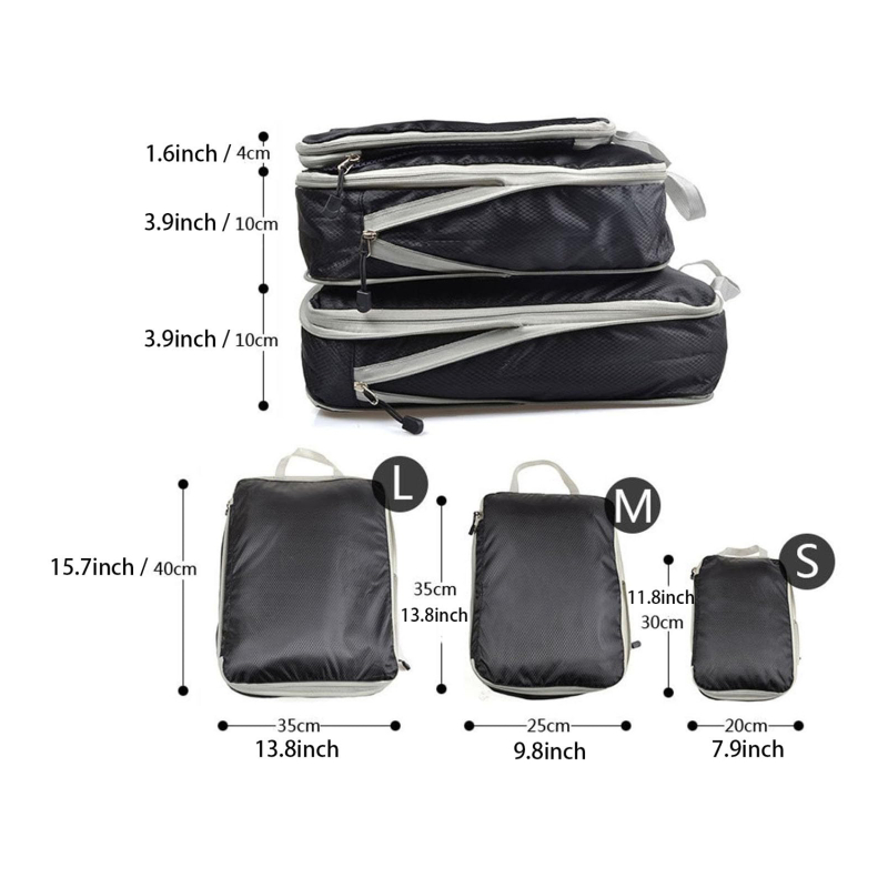 Cubes d'emballage compressés, ensemble d'organisateurs de rangement de voyage, bagages visuels en maille, sac de valise Portable pratique et léger, 3 pièces,
