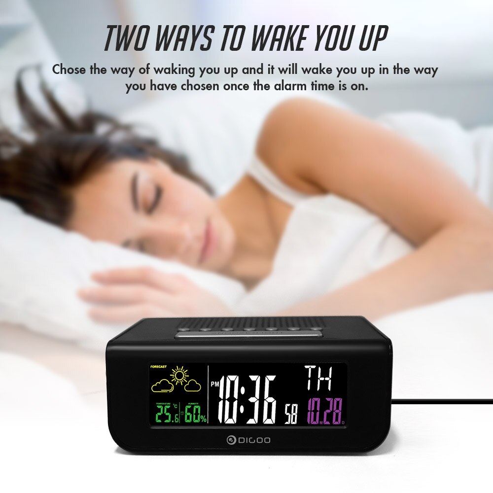 Digoo DG-FR100 sans fil réveil numérique capteur de prévisions météorologiques sommeil avec Radio FM écran coloré multifonctionnel