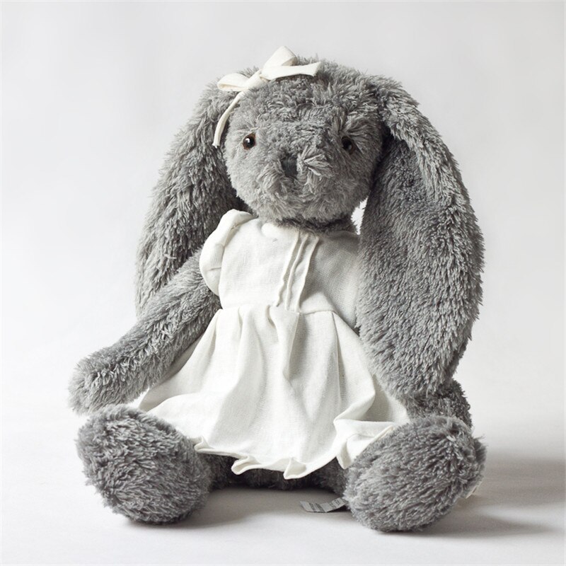 Knuffel grijs konijn dragen wit linnen rok mooie bunny zitten tall 28 cm totaal 45 cm