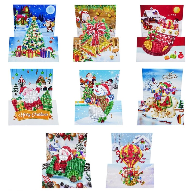 Shirliben 5D Diamond Painting Christmas Cards Snowman Santa Claus Diamond Painting For Adults Tool Kits Diy Craft Christmas: Default Title