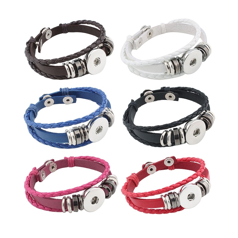 Druckknopf Armbinde &Ampere; Armreifen 6 farbe PU leder Armbänder Für Frauen 18mm Druckknopf Schmuck ZE400