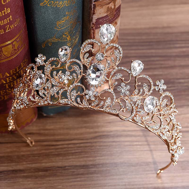 Frauen Luxus Strass Blume Tiara Braut Crown Hochzeit Braut Silber Farbe Kristall Hohl Große Krone Diadem Haar Zubehör JL